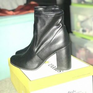 Black leather ankle booties